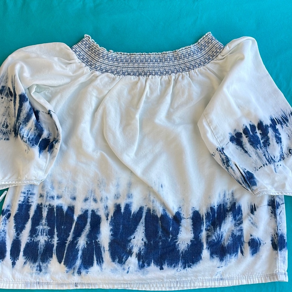 Large cotton off the shoulder top with tie-dye accent